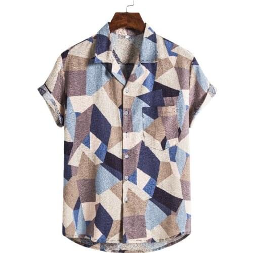 New Summer Domestic and Overseas Cotton and Linen Ethnic Style Suit Collar Mens Loose Short-Sleeved Shirt Thin Section