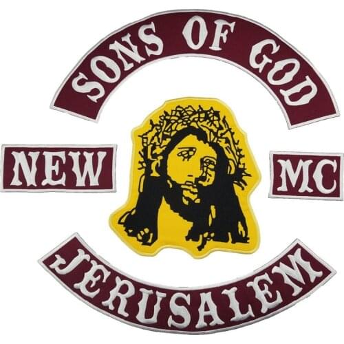 New Sons of God MC Embroidery Iron on Full Set Patch Appliqued Motorcycle Biker Jacket Vest Accessories for DIY Clothing Badge