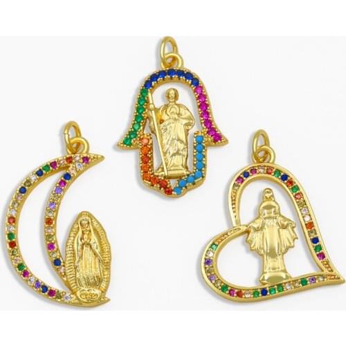 OCESRIO DIY Rainbow Virgin Mary Pendant Fatima Hand Necklace Pendant Supplies For Handmade Jewelry Making Accessories pdta167