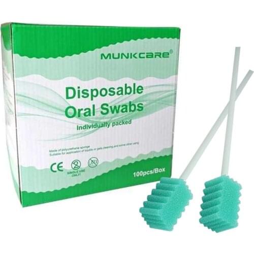 MUNKCARE Oral Swabs Disposable Elderly Mouth Care Cleaning Sponge Swabs Foam Oral Care Swabs Green