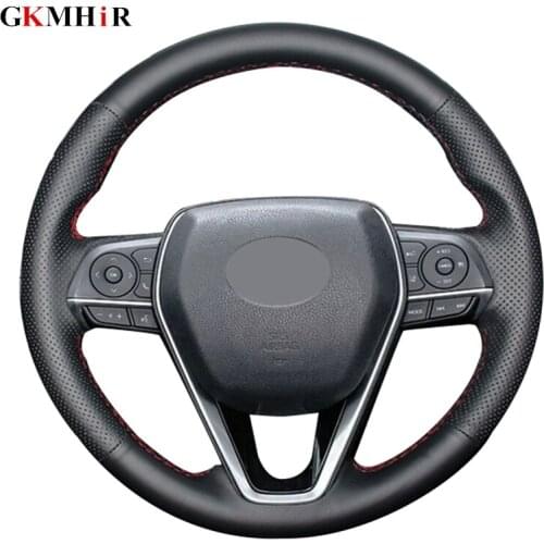 Hand-stitched Black Artificial Leather Car Steering Wheel Cover for Toyota Camry 2018
