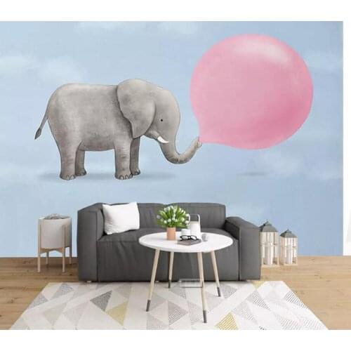 Nordic hand-painted blowing bubbles of small elephant childrens room 3D background wall decoration wallpaper murals