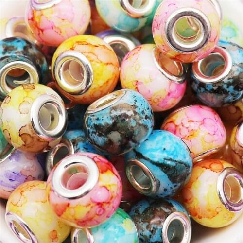 10Pcs/Lot 16mm Big Size 5mm Large Hole Glass Beads Fit Pandora Bracelet DIY Chain Cord Pendant Necklaces for Jewelry Making Bulk