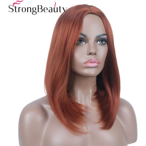 StrongBeauty 18" Long Bob Wig Auburn Straight Wig Middle Parting Heat Friendly Realistic Natural Synthetic Wig Women Hair