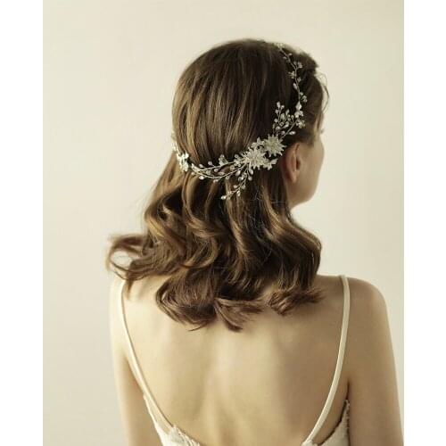 SLBRIDAL Rhinestones Crystals Pearls Flower Wedding Hair accessories Hair Comb Hair Vine Hairband Bridal Headband Bridesmaids