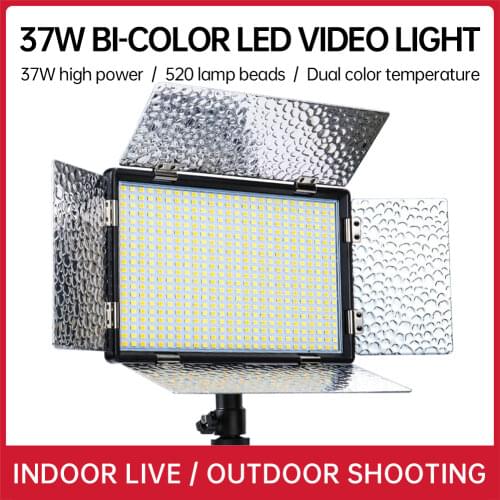 37W Bi-Color LED Video Light 520 Lamp Beads 3200K-5600K for Canon Nikon DSLR Camera Vlog Fill Light Photography Studio Lighting