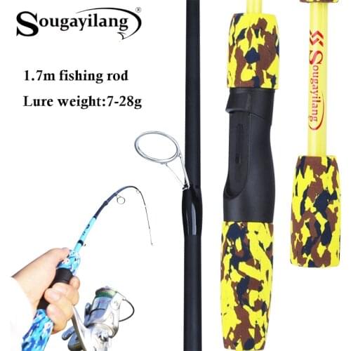 Sougayilang Fishing Rod 1.7m EVA Handle Carbon Fiber Spinning/Casting Camouflage 7-28g Lure Weight Rod Fishing Tackle Pesca