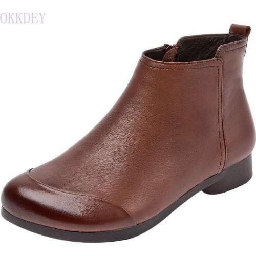 YSHUNIJ 2021 Autumn and Winter New Retro Martin Boots Womens Soft Cowhide Shoes Tendon Bottom Non-slip Flat Boots