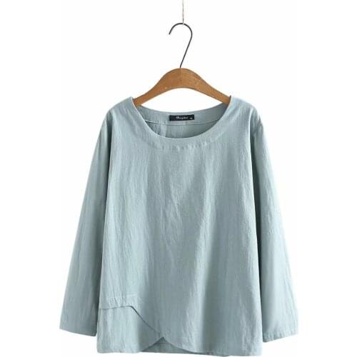 Womens clothing large 2021 fashion loose cotton Womens t-shirt O-Neck long sleeve t-shirts woman green pink red sky blue