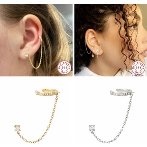 AIDE 1PCS S925 Silver Earrings Women Fashion Hiphop Punk Handcuff Chain Earrings Stud Earrings Chain For Girl Party Jewelry