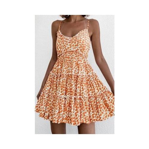 Summer Women Dress 2021 European And American Fashion Print Sexy sleeveless Open Back A-Line Dress