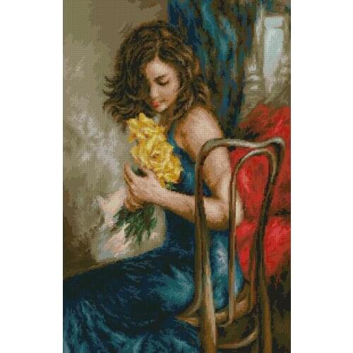 Gold Collection Lovely Counted Cross Stitch Kit Woman With Yellow Roses Rose Bouquet Lady Girl Maid luca-s luca