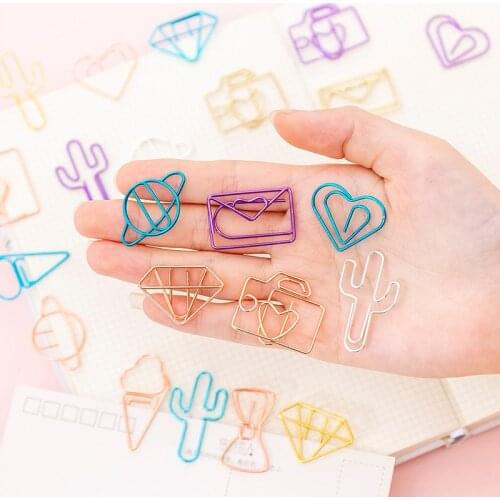 10Pcs Mini Paper Clips Cute Cactus Star Ice Cream Kawaii Stationery Metal Clear Binder Clips Photos Tickets Notes Letter