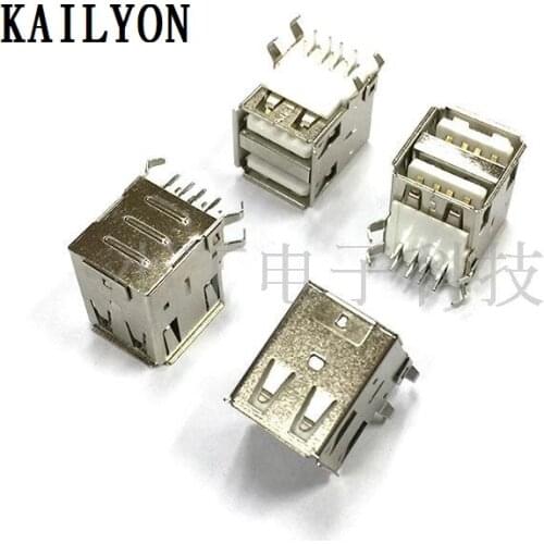 100pcs Double USB interface type A base 90 degree bending machine production horizontal double port USB port two on the two floo