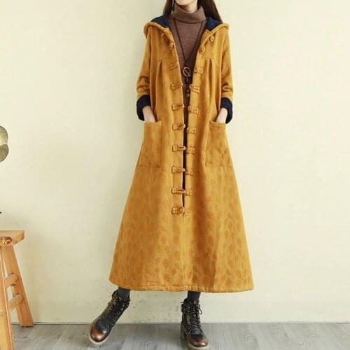 2020 Chinese Style Trench Coats Winter Windbreakers Long Jackets For Women Cotton Robe Vintage Femme Han Chinese Clothing 10711