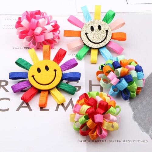 3pcs Lovely Colorful Smile Face Flower Brooches Padded Hairpin Handmade HairClip Ornament Hairband Dress Shoes Accessories