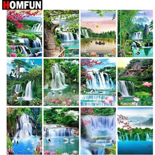 HOMFUN Full Square/Round Drill 5D DIY Diamond Painting "Berg Bos Waterval" Embroidery Cross Stitch 5D Home Decor Gift