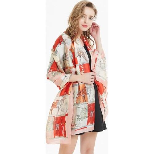 FXAASS Bandana Women Hijab Spring Summer Scarf Fashion Ladies Retro Luxury Silk Beach Shawls Print 180*90cm Large Cape Headscarf