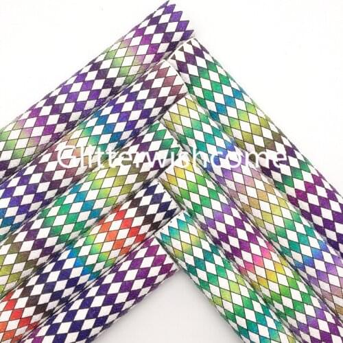 Glitterwishcome 21X29CM A4 Size Diamond Chunky Glitter Leather Rainbow Glitter Leather fabric Vinyl for Bows, GM882A