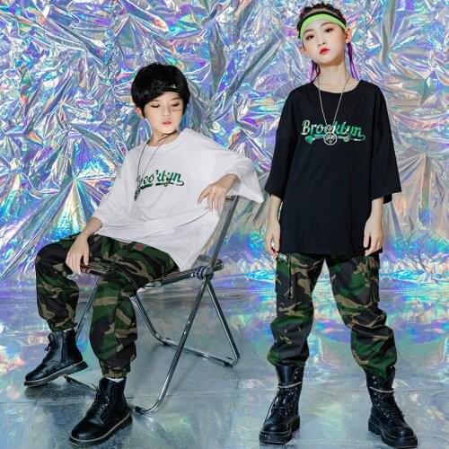 Hip Hop Dance Clothes Childrens Short Sleeves Shirts Camouflage Hip Hop Pants Girls Street Dancing Performance Costume BL6739