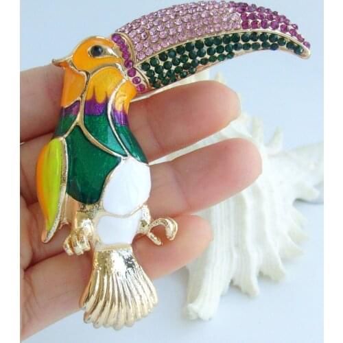 3.15" Pretty Toucan Bird Brooch Pin Pendant Multicolor Rhinestone Crystal KPA02109C6