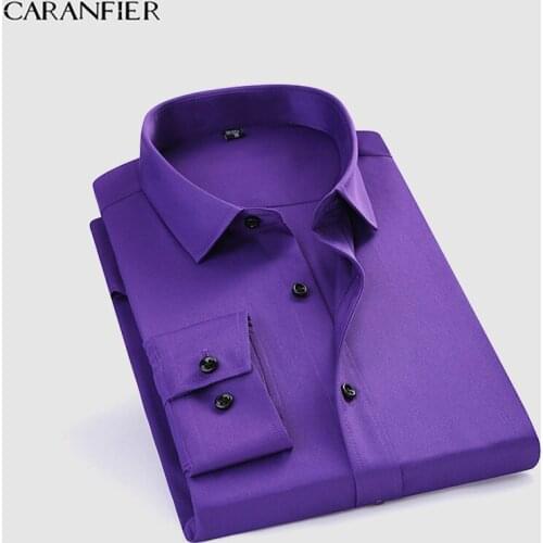 CARANFIER New Mens Work Shirts Anti-wrinkle and UV Protection Brand Soft Long Sleeve Twill Men Dress Shirts White Male Tops