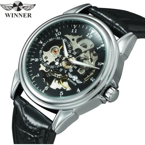 WINNER Official Mens Watches Top Brand Luxury Skeleton Mechanical Watch Men Fashion Casual Business Wristwatch Leather Clock