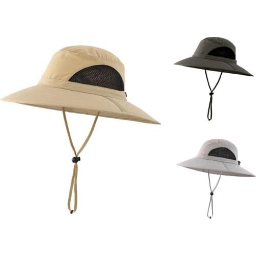 Connectyle Mens Women Mesh Sun Hat UPF50+ Wide Brim Boonie Hat with Chin Cord Quick Dry