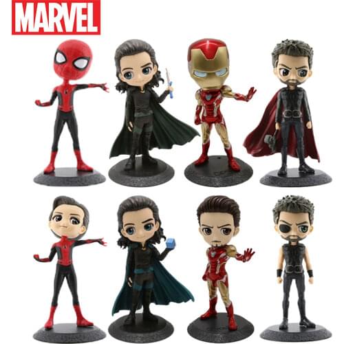 Disney 15cm Q Posket Marvel Avengers Thor Iron Man Spider Man Loki Action Figure Toys Doll for Child Christmas Gift