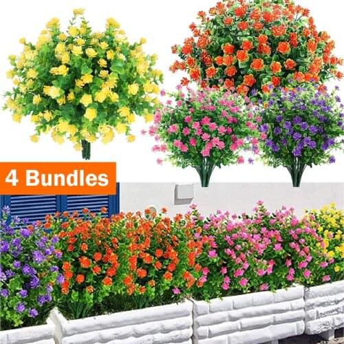 4PC Artificial Flower Bouquet Fake Plant Plastic Eucalyptus Leaf UV Resistant Shrubs Plant No Fade Home Garden Decor Photo Props