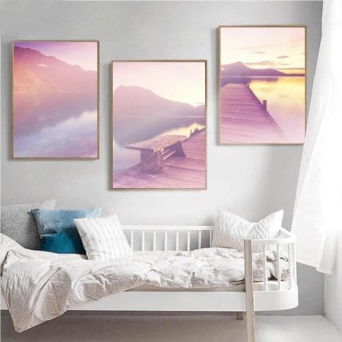 Pink Sky Sunset Landscape Canvas Painting Modern Home Decoration Posters And Prints Bedroom Decor Wall Art Picture For Room