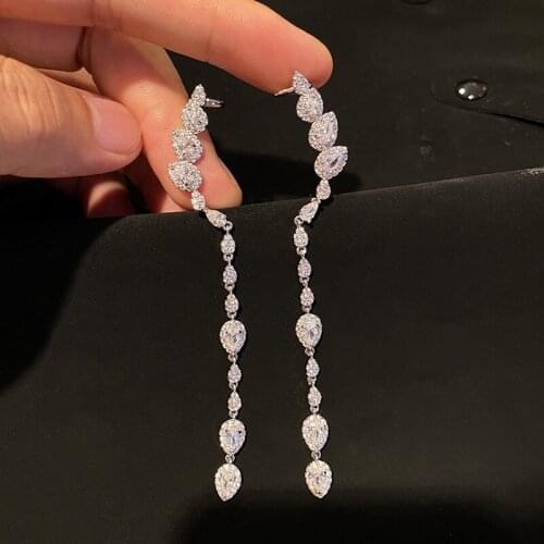 Korean Pop New Wheat Cubic Zircon Long Hanging Silver Color Earrings For Women Tassel Wing Drop Shaped Jewelry Friends Gift