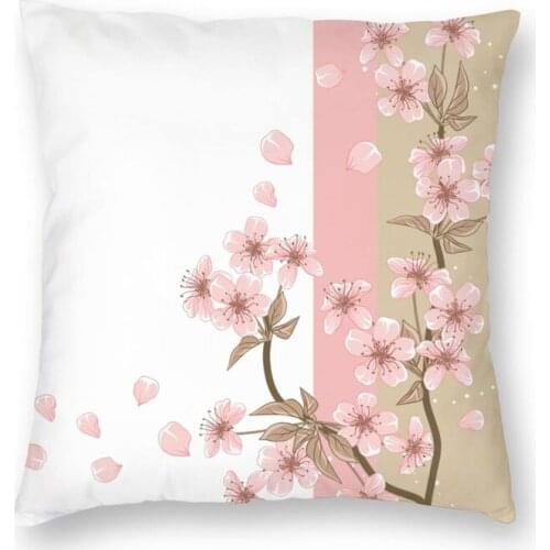 Cherry Blossoms After Winter Square Throw Pillow Cover Home Decor Two Side Printed Japanese Sakura Floral Cushion Cover for Car