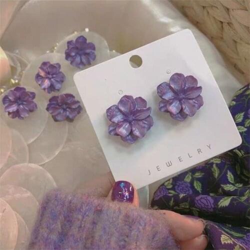 Fashion Romantic Purple Gardenia Stud Earrings for Women Girls Flower Earrings Cocktail Party Jewelry Birthday Gifts