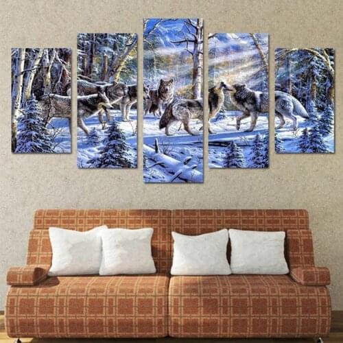 5PCS / SET Snow Wolf, 5D Diy Diamond Painting Crystal Cross Stitch Full Needlework Home Decorative Full Square Diamond Embroider
