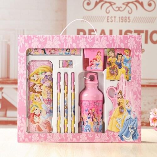 10 Stationery Set Disney Mickey Cute Kettle Stationery Box Cartoon Pencil Sharpener Pencil Scissors Notebook Set Learning Gift