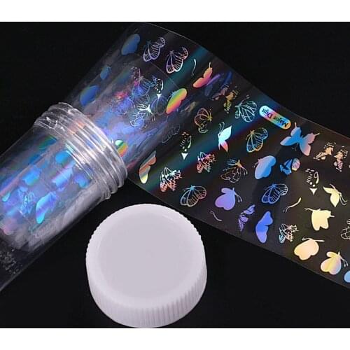 Butterfly Nail Stickers Nail Art Decals Holographic Nail Foil Flame Flower Nail Transfer Sticker Decorate DIY Tips 4*100cm/Roll