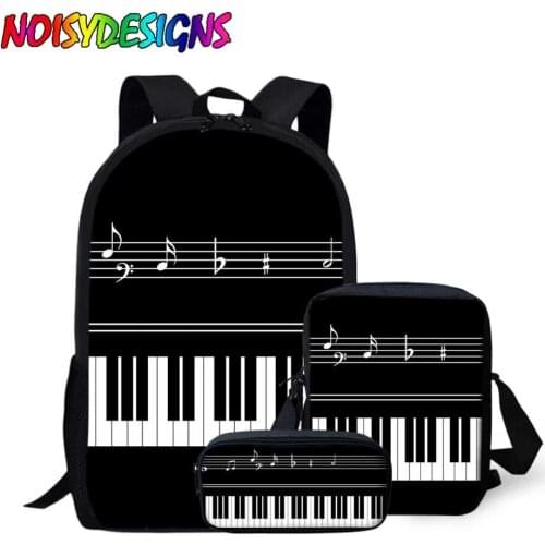 NOISYDESIGNS Black School Bags for Boys Girls Backpack Piano Keyboard Musical Notes Pattern Backpack For Teenager Girls Bagpack