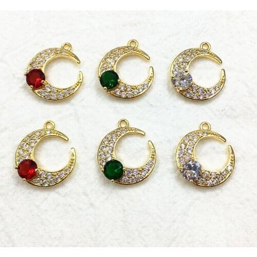 New Arrival! 21x18mm 40pcs Cubic Zirconia Moon Shape Charm for Handmade Jewelry Earring DIY Parts,Jewelry Accessories Findings