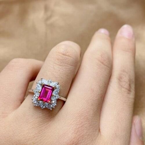 Dazzling Silver Gemstone Ring for Party 5mm*7mm Emerald Cut Topaz Ring 925 Silver Topaz Jewelry