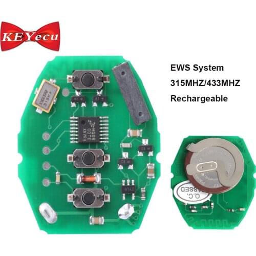 KEYECU Rechargeable EWS Remote PCB Circuit Board 3 Button 315MHz/433MHz for BMW 3 5 X series