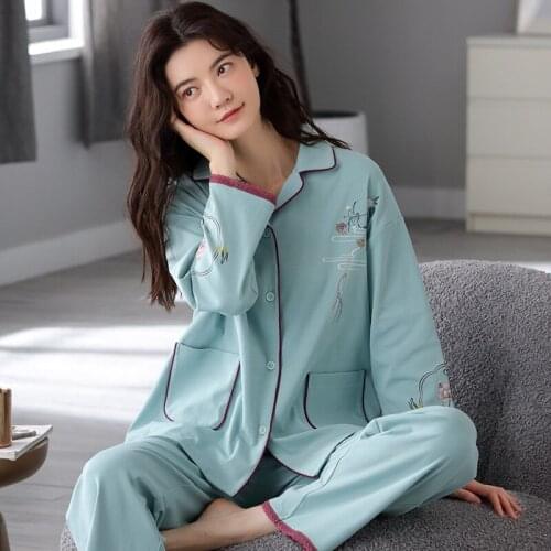 Pajamas Set Women Homewear Flower Pattren Long Sleeves Pijamas Sets Soft Cotton Pyjamas Female Lingerie Sleepwear Suit for Girls