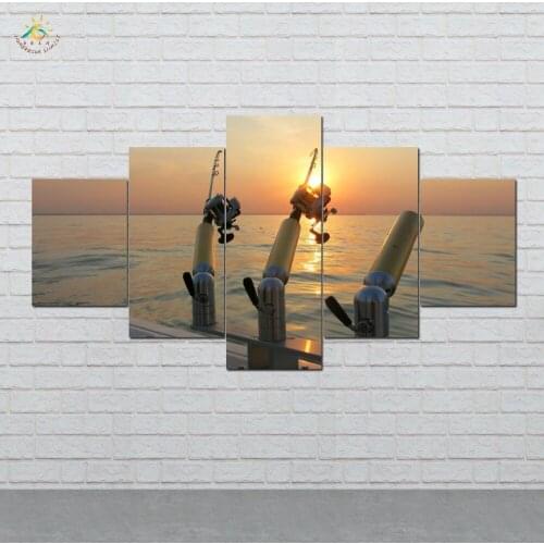 Fishing on the Ocean Wall Art HD Prints Canvas Art Painting Modular Picture And Poster Canvas Painting Decoration Home 5 PIECES