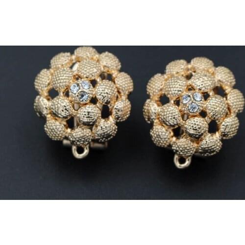 Earrings Post with Loop Hanger Paved Rhinestone CZ Filigree Circle Base DIY Retro Clip Stud Earrings Jewelry Findings 20mm