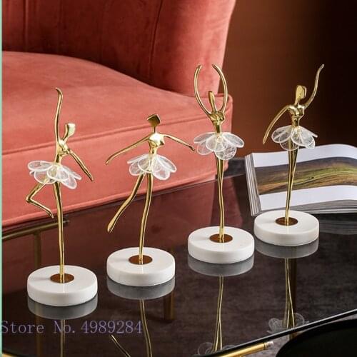 Sculpture Golden metal ballet dance girl abstract action Brass handicraft ornaments Home Decoration accessories dancing figures