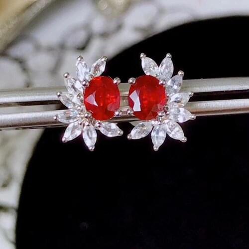 Natural And Real ruby earring gemstone Jewelry 925 sterling silver for women Earring Party Ring