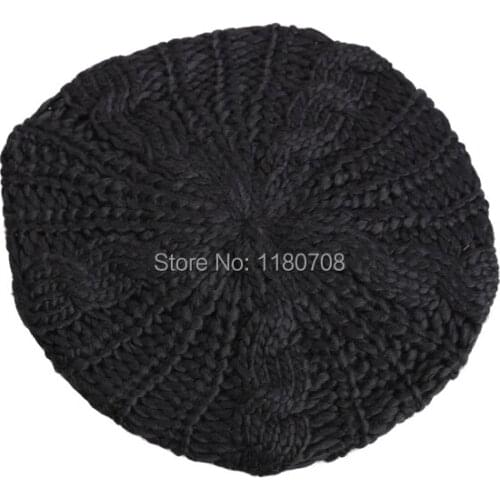 Twisted Woman Beret Classic Knitted Hat Keep Warm Cap Elastic Black