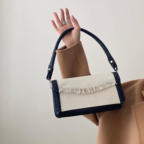 Fashion Women Canvas Underarm Bag Vintage Design Ladies Wide Shoulder Strap Baguette Shoulder Bag Female Clutch Crossbody Bags
