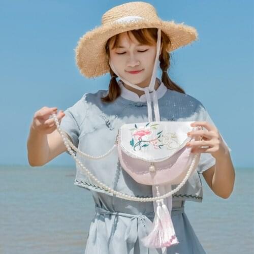 Angelatracy 2020 Lady Embroidery Girl Pearl Tassel Floral For Women Shoulder Summer White Chain Messenger Bag Crossbody Flap Bag