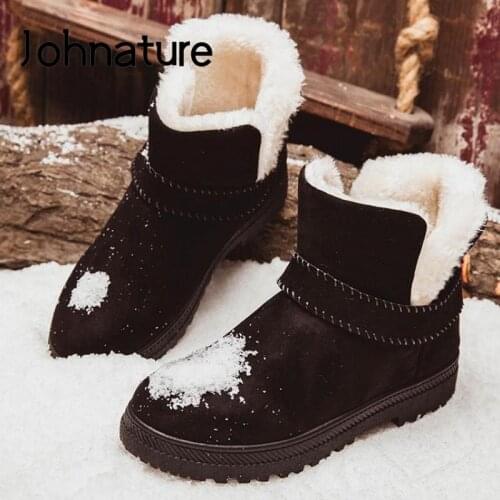 Johnature Warm Snow Boots 2020 New Winter Women Shoes Buckle Strap Round Toe Flat With Plush Concise Platform Boots Size 41-44